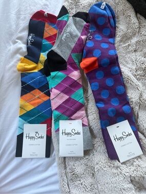 3 pairs Happy Socks Colorful Patterned Men's socks. Sz10-13